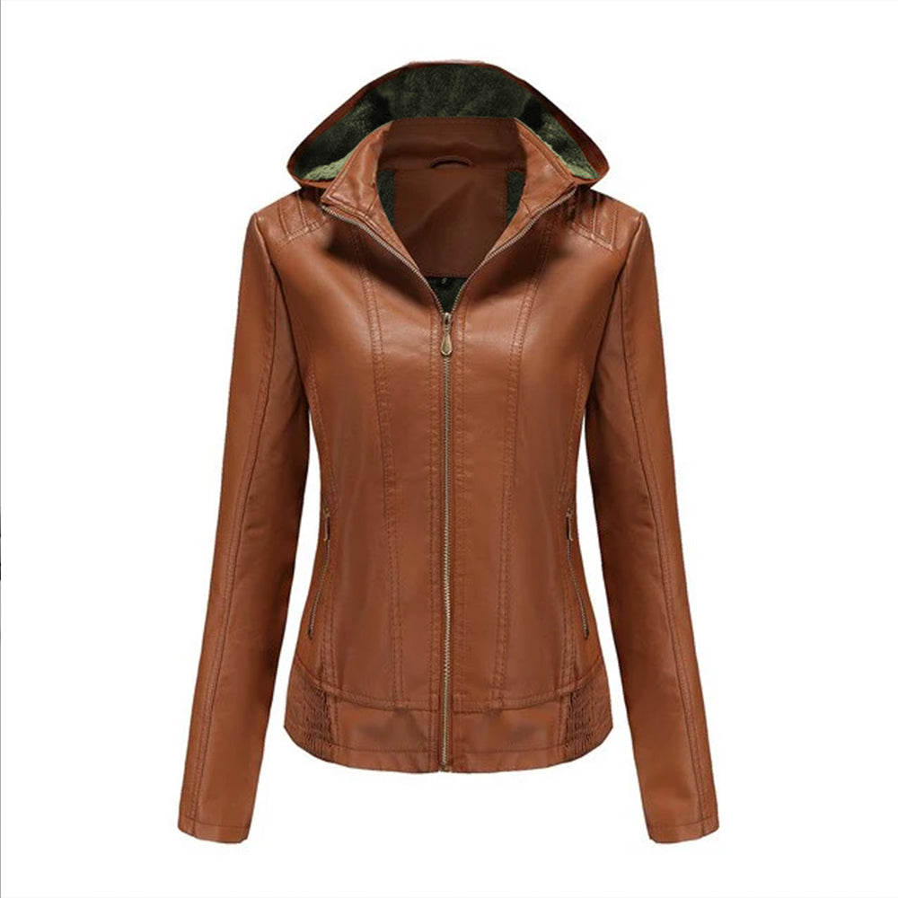 Chaqueta de cuero con capucha y forro térmico para Ana