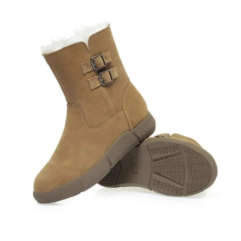 Double Buckle Fur-Lined Boots