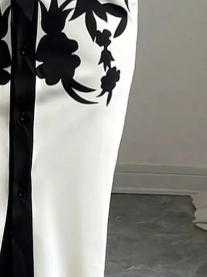 UOOZEE A Line Dress V-Neck Floral Print Office Ladies Chic