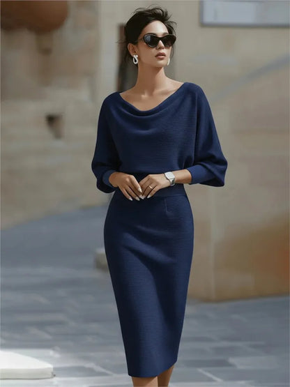 Bat Sleeve Midi Dress Slim Split For Women