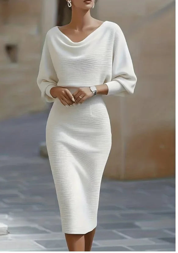 Bat Sleeve Midi Dress Slim Split For Women