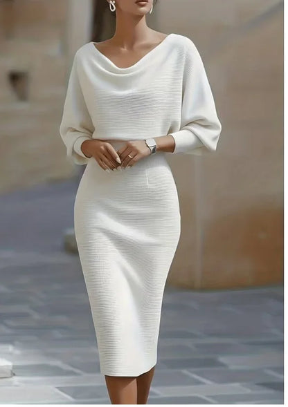 Bat Sleeve Midi Dress Slim Split For Women