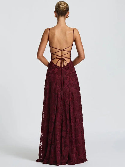 Chaxiaoa Spaghetti Strap Backless Sexy Maxi Dress Women