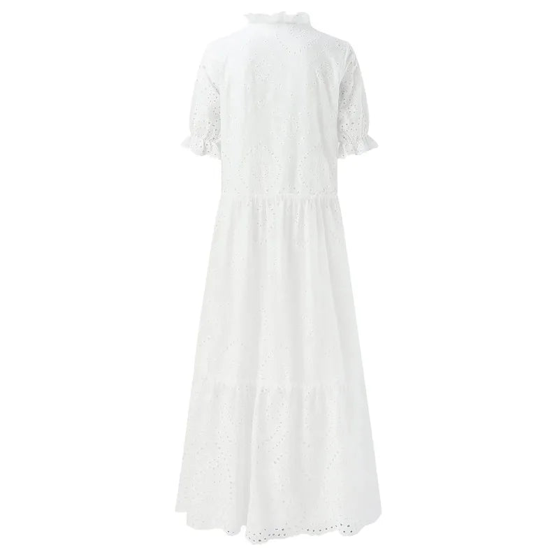 Plus Size Boho Crochet Cotton White Dress Loose Fit