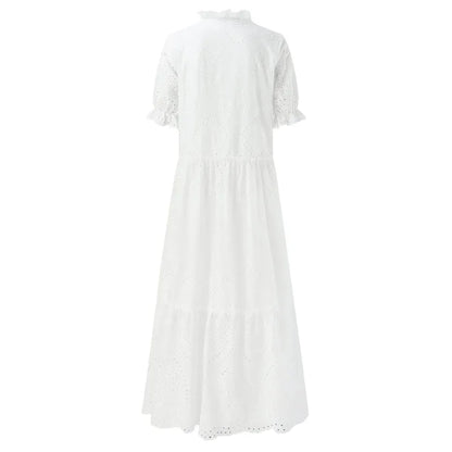 Plus Size Boho Crochet Cotton White Dress Loose Fit