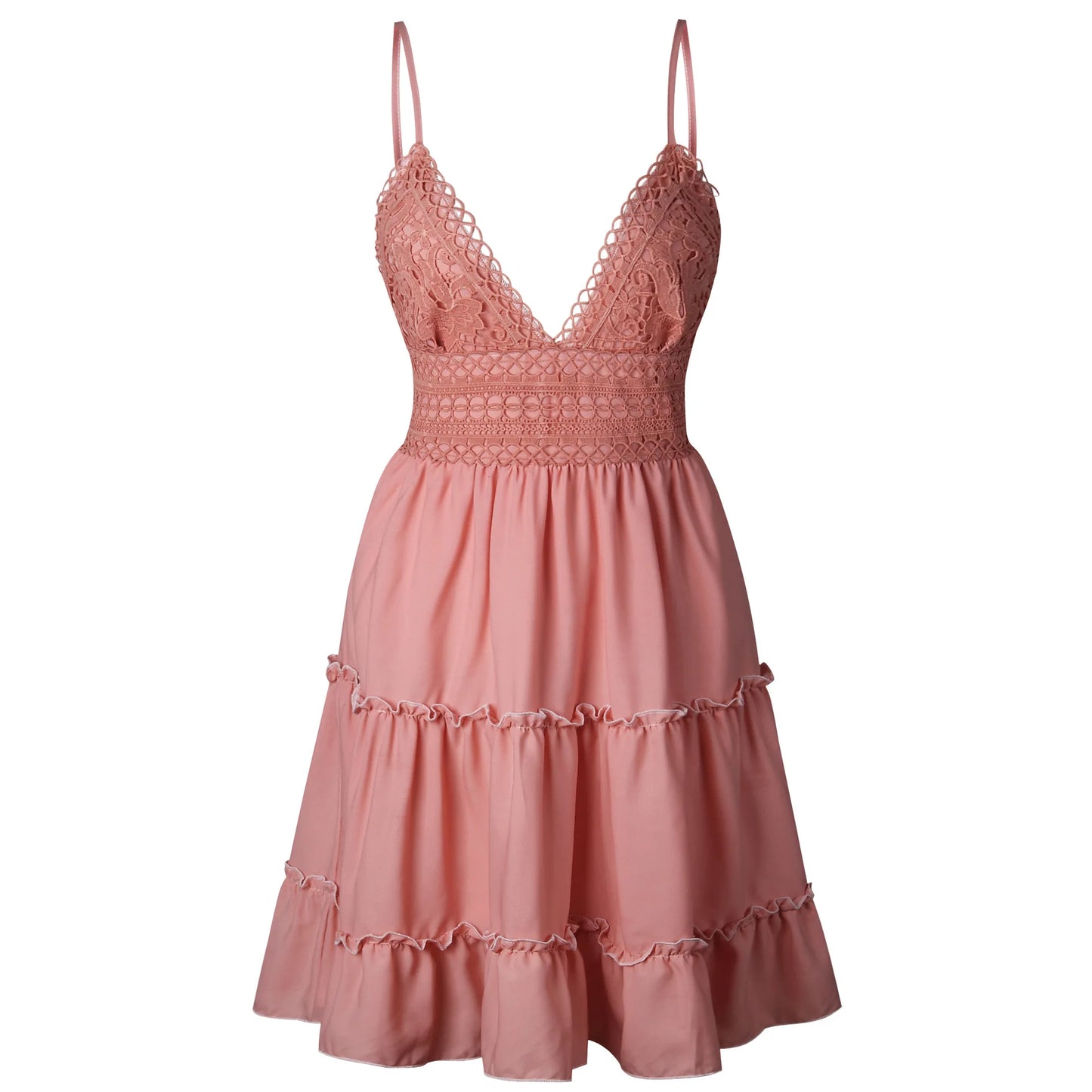 Women Lace Strap Dress Elegant Solid Color Beachwear