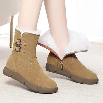 Double Buckle Fur-Lined Boots