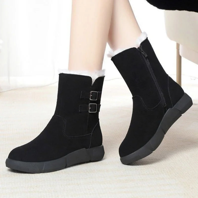 Double Buckle Fur-Lined Boots