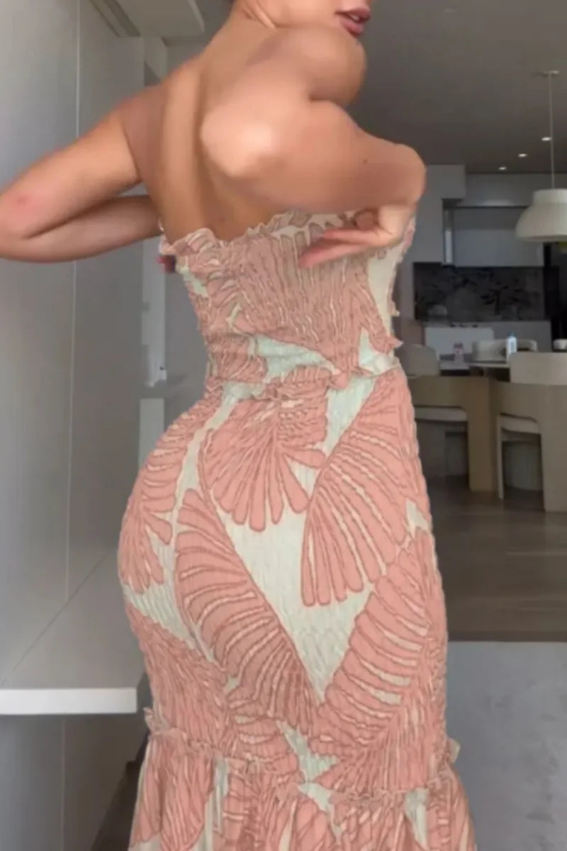 Tropical Bandeau Ruched Dress Women