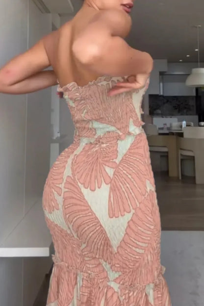 Tropical Bandeau Ruched Dress Women