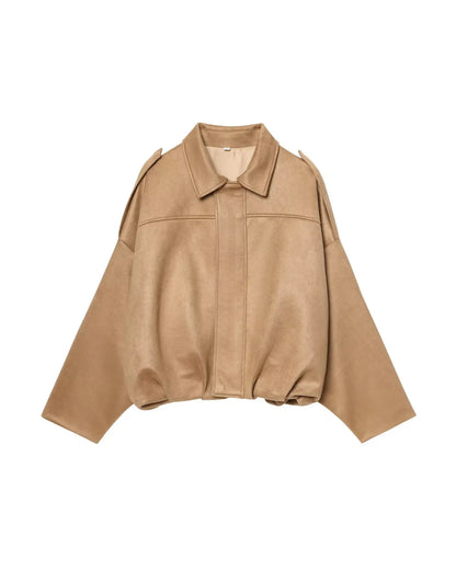 Faux Suede Cropped Jacket Soft Texture