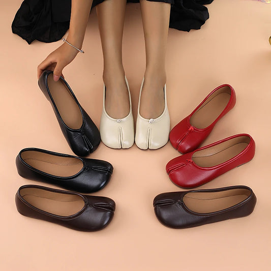 Womens Leather Toe Separator Loafers Breathable Slip On