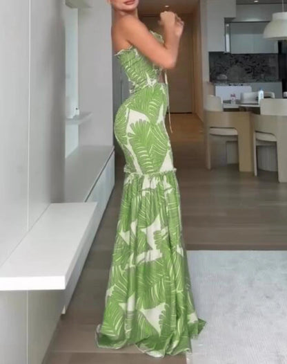 Tropical Bandeau Ruched Dress Women