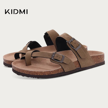 Kidmi Women Sandals Adjustable Buckle Cork Soft Suede