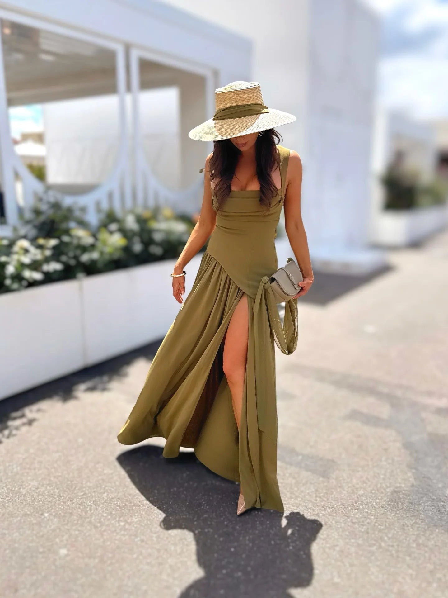 Suninheart Green Dress Women Lace Up