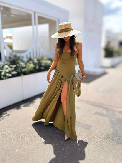 Suninheart Green Dress Women Lace Up