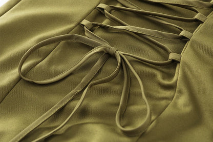 Suninheart Green Dress Women Lace Up