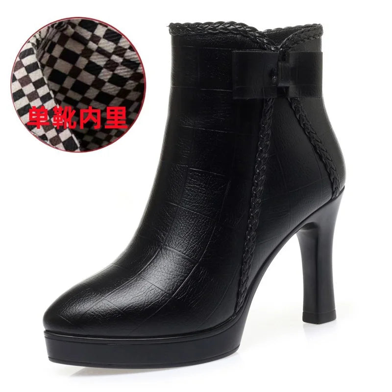 Croc-Embossed Bow High Heels