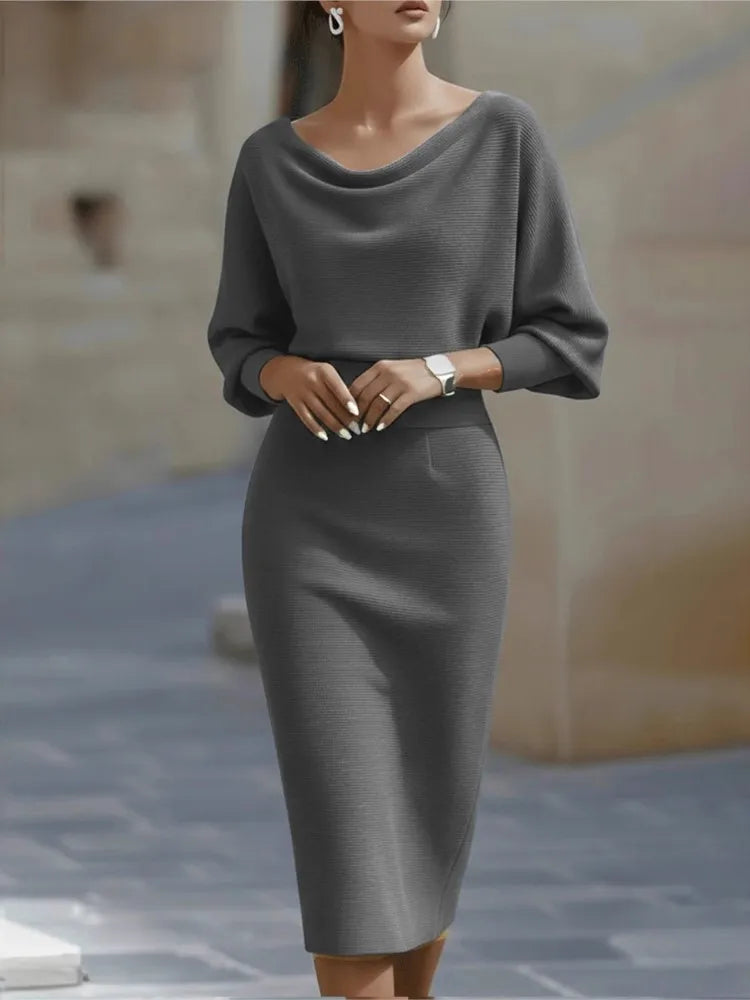 Bat Sleeve Midi Dress Slim Split For Women