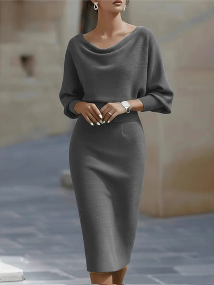 Bat Sleeve Midi Dress Slim Split For Women