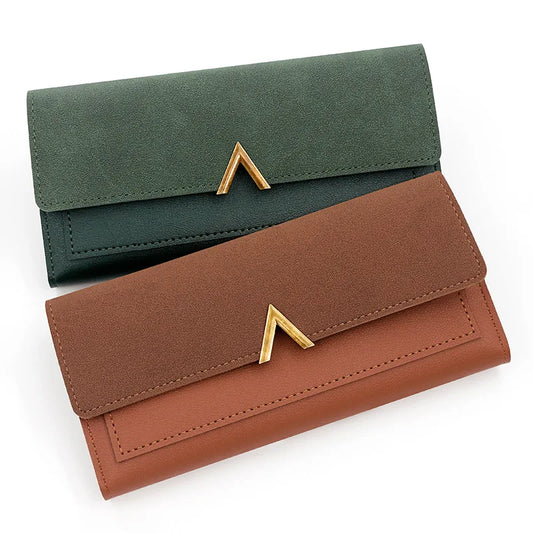 V Buckle Wallet for Women Threefold