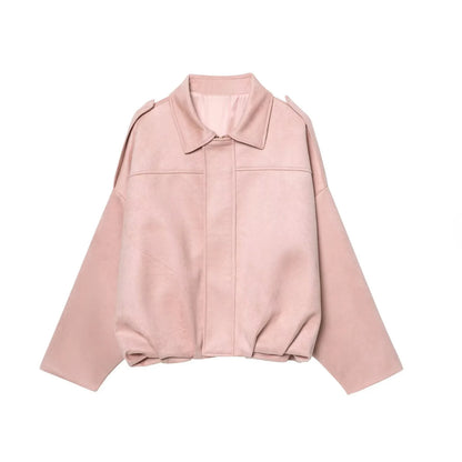 Faux Suede Cropped Jacket Soft Texture