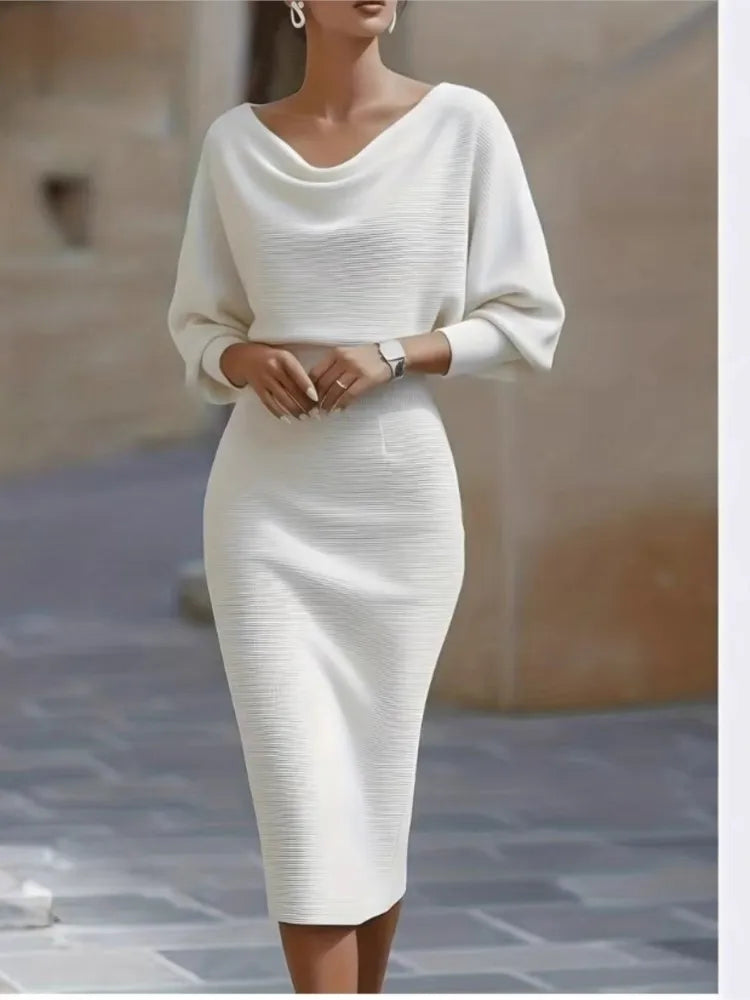 Bat Sleeve Midi Dress Slim Split For Women