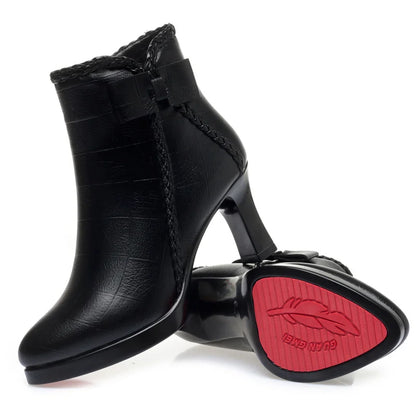 Croc-Embossed Bow High Heels