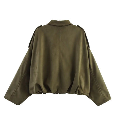 Faux Suede Cropped Jacket Soft Texture