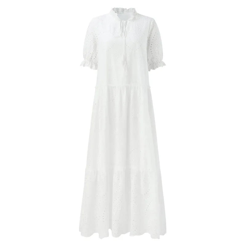Plus Size Boho Crochet Cotton White Dress Loose Fit