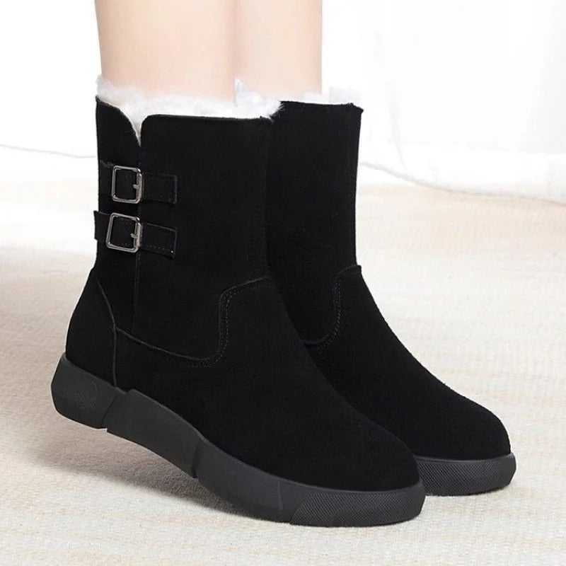 Double Buckle Fur-Lined Boots