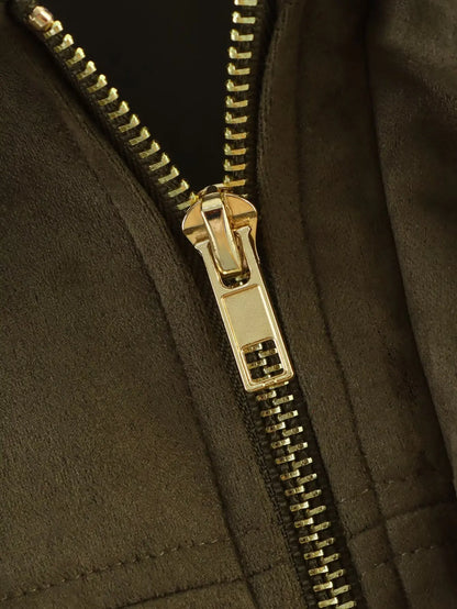 Faux Suede Cropped Jacket Soft Texture