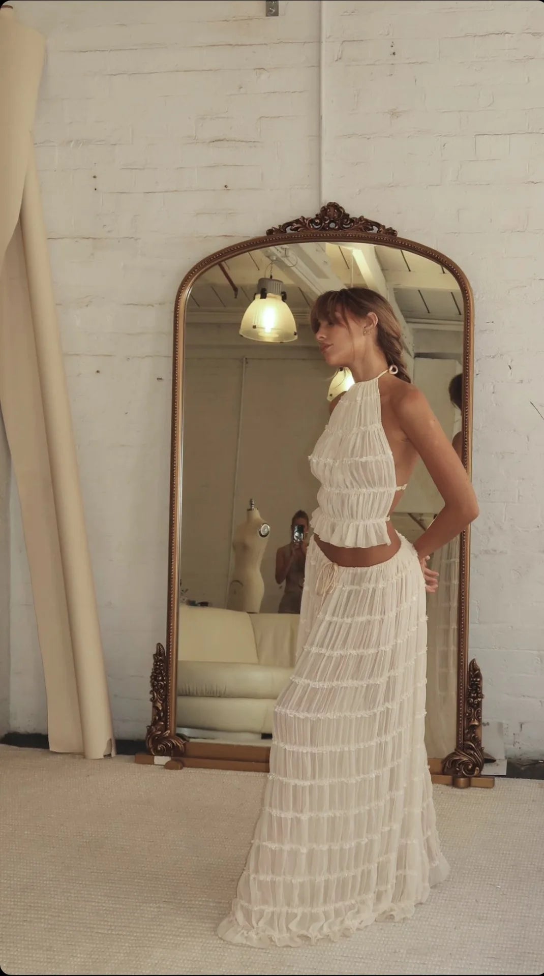 Halter Neck Maxi Set for Women Backless Lace Up Top