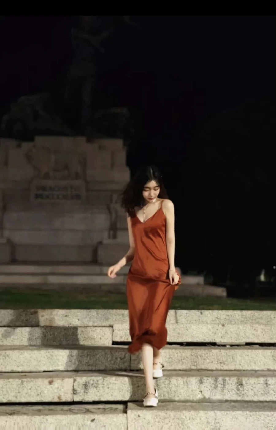 Silk Satin Midi Dress Women Backless