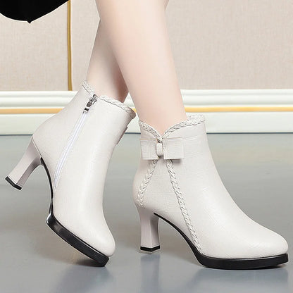 Croc-Embossed Bow High Heels