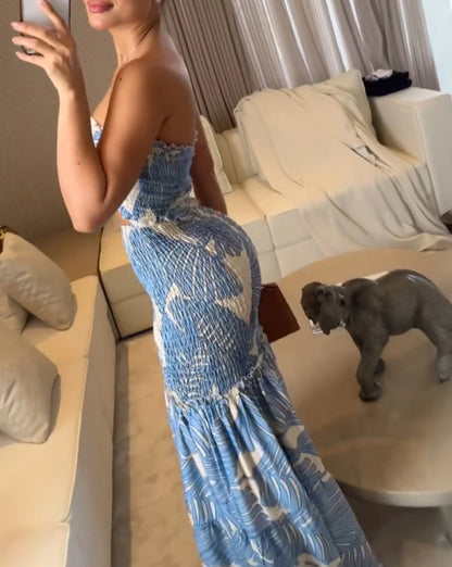 Tropical Bandeau Ruched Dress Women