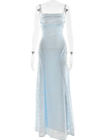 Chaxiaoa Spaghetti Strap Backless Sexy Maxi Dress Women