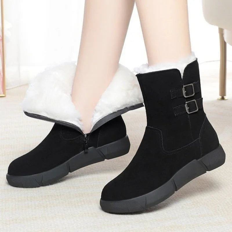 Double Buckle Fur-Lined Boots