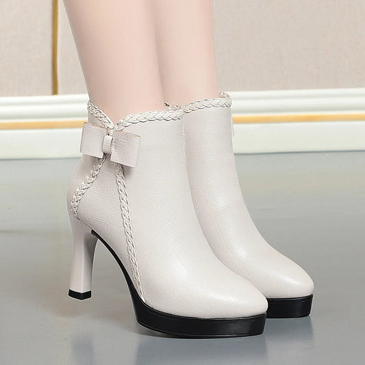 Croc-Embossed Bow High Heels