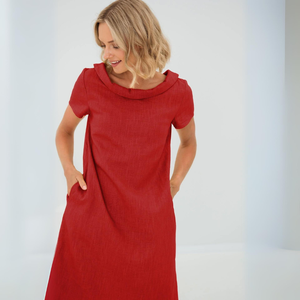 Vestido De Lino Suave Con Bolsillos Elegante Verano Ana