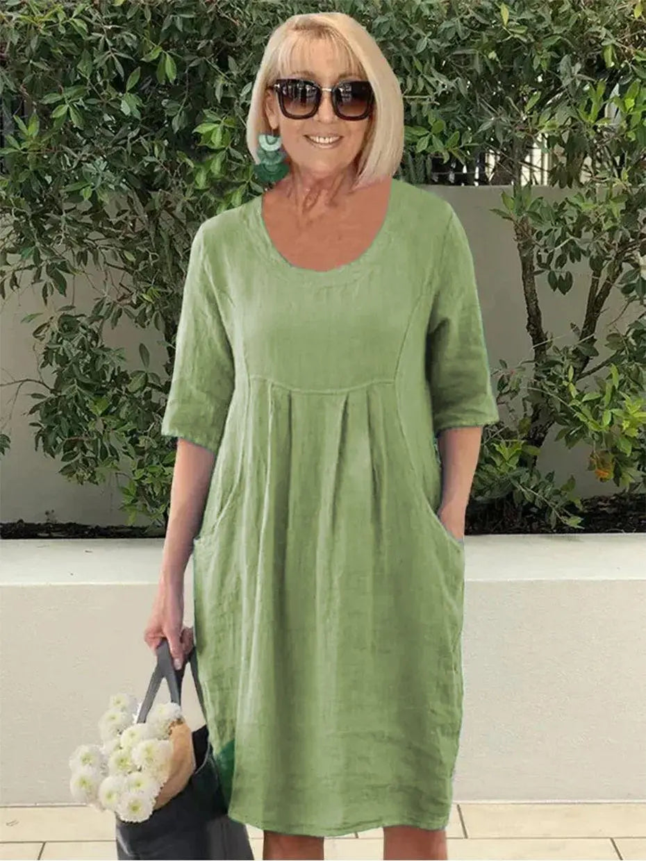 Vestido Holgado De Algodón Y Lino Con Bolsillo María