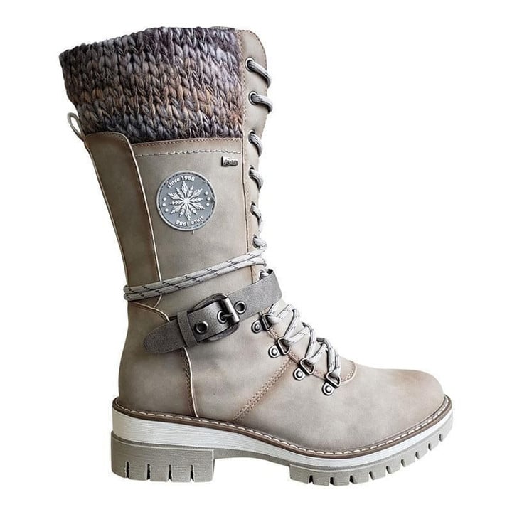 Botas Mujer Tejidas Con Hebilla Piel PU Impermeables Ana