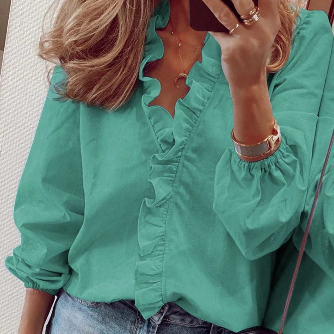 Blusa Elegante Mujer Con Escote En V Manga Larga Ana