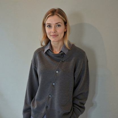 Organic Cotton Sweater Asymmetric Buttons