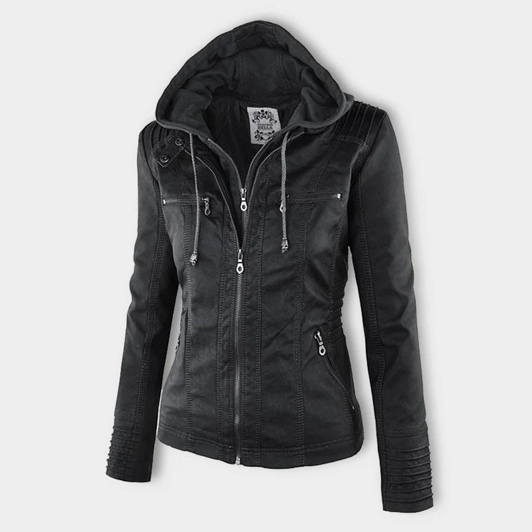 Chaqueta De Cuero PU Con Capucha Desmontable Invierno Ana