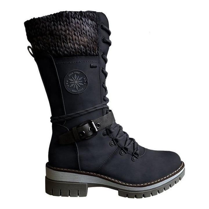 Botas Mujer Tejidas Con Hebilla Piel PU Impermeables Ana