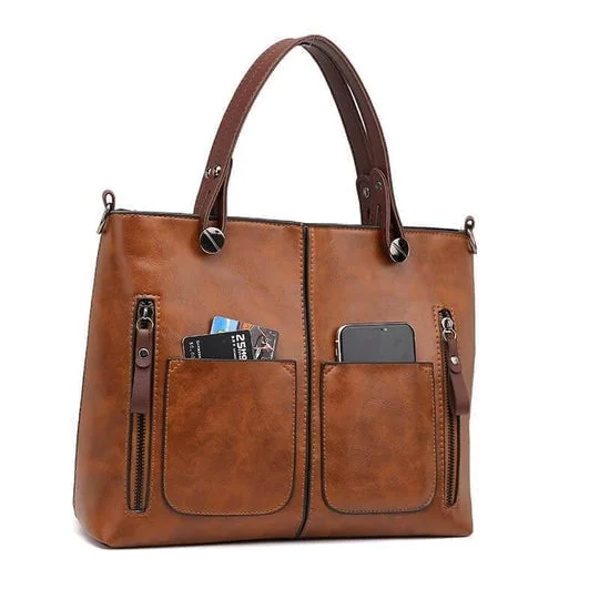 Bolso Cuero Vintage Gran Capacidad Con Cierre Magnetico Sofía