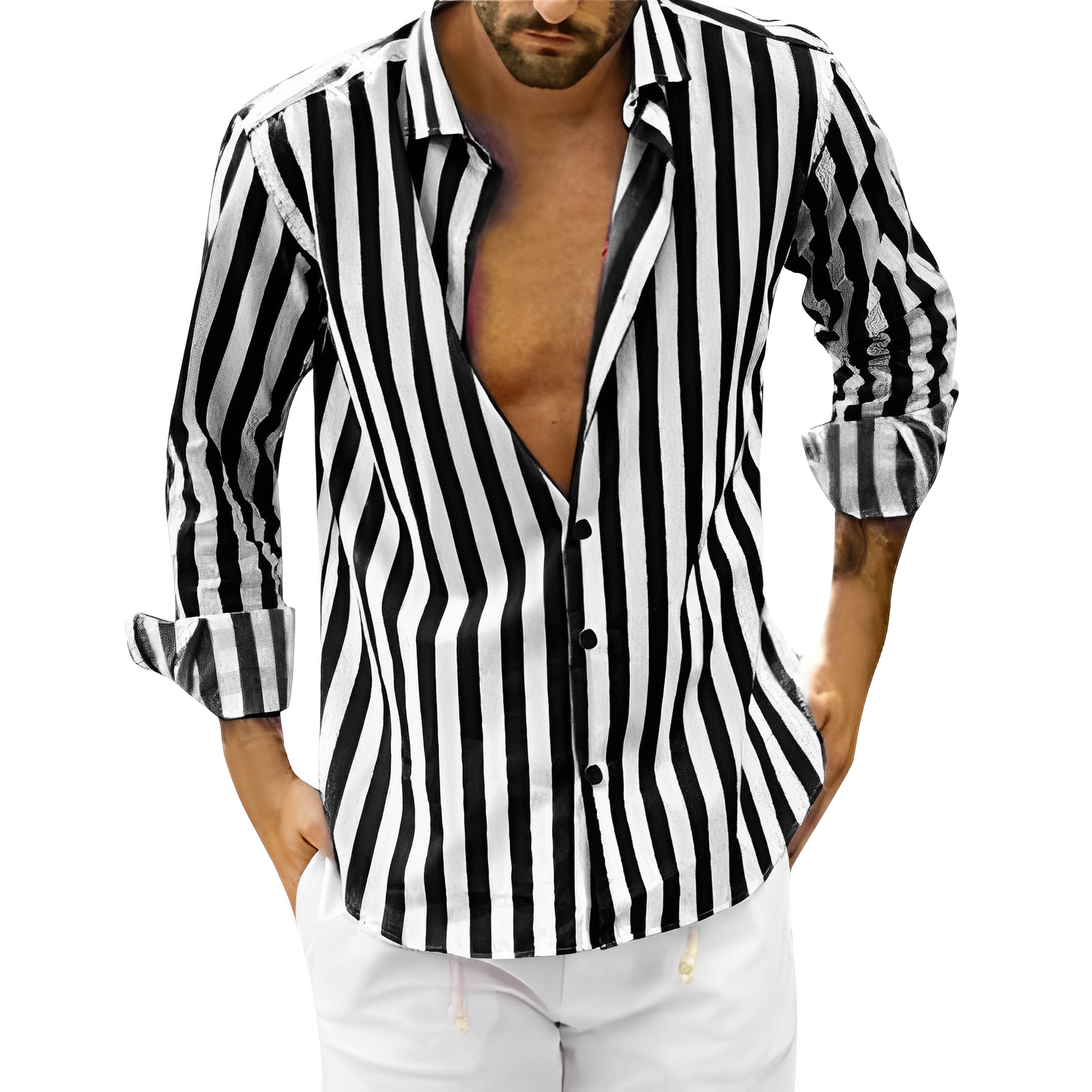 Camisa De Hombre A Rayas Verano Ultra Cómodo Carlos