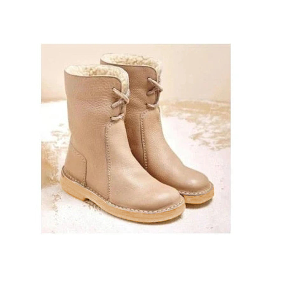 Insulated Leather Boots With Double Stitching