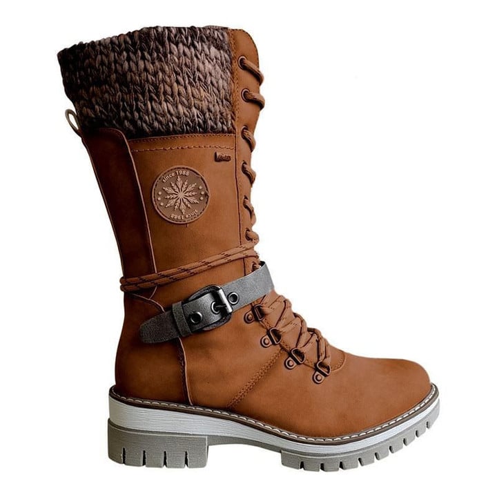 Botas Mujer Tejidas Con Hebilla Piel PU Impermeables Ana